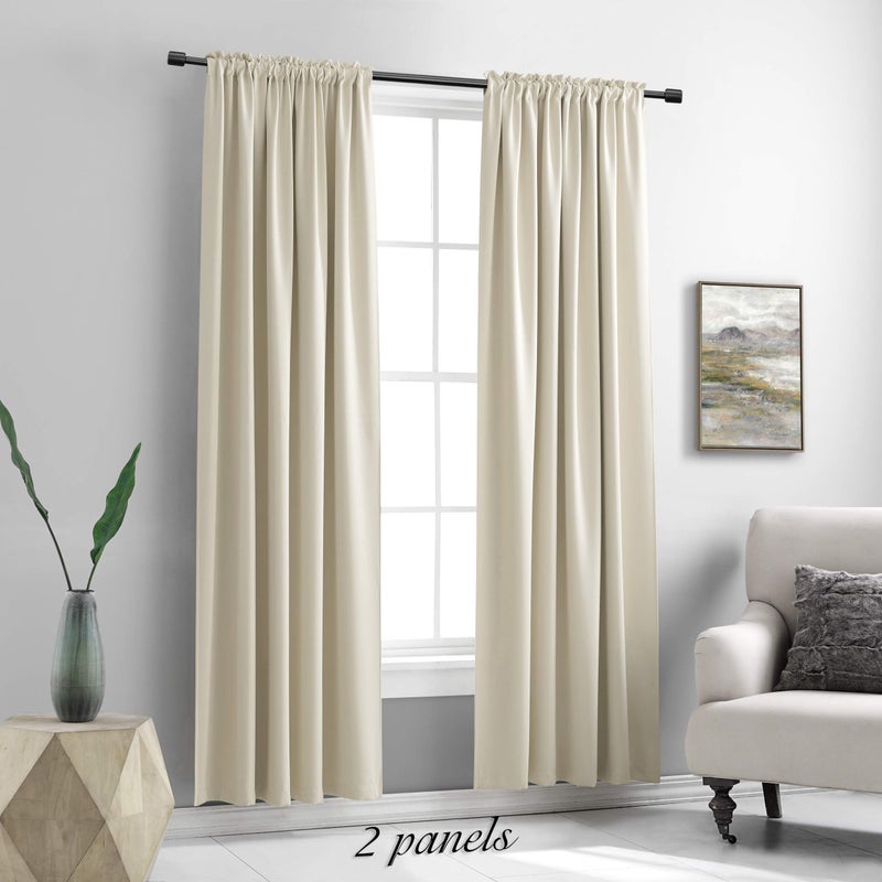 DONREN Beige Room Darkening Curtains for Bedroom - 52 x 90 Inch Length Thermal Insulated Rod Pocket Curtains,1 Pair - Image 2